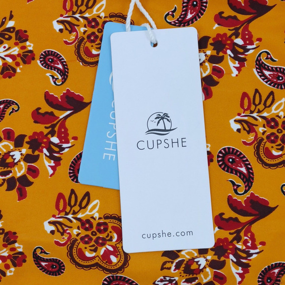 Womens Bikini Bottom Medium Orange Paisley High Waist Strappy Sides Boho Chic - Picture 3 of 9